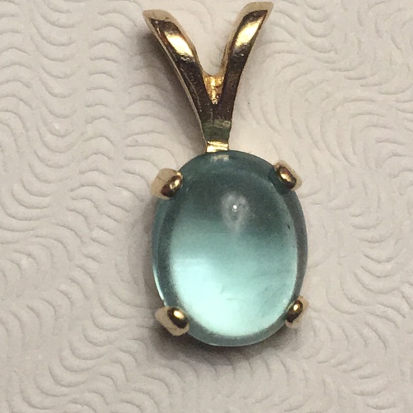 Jewelry - VINTAGE 14K GREEN BLUE TOURMALINE CABOCHON PENDANT